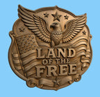 CNC & 3D-Reliefdruck Patriotisch amerikanisch Land of the Free mit Adler und Flagge, Datei für Holzgravur, hochwertiges STL