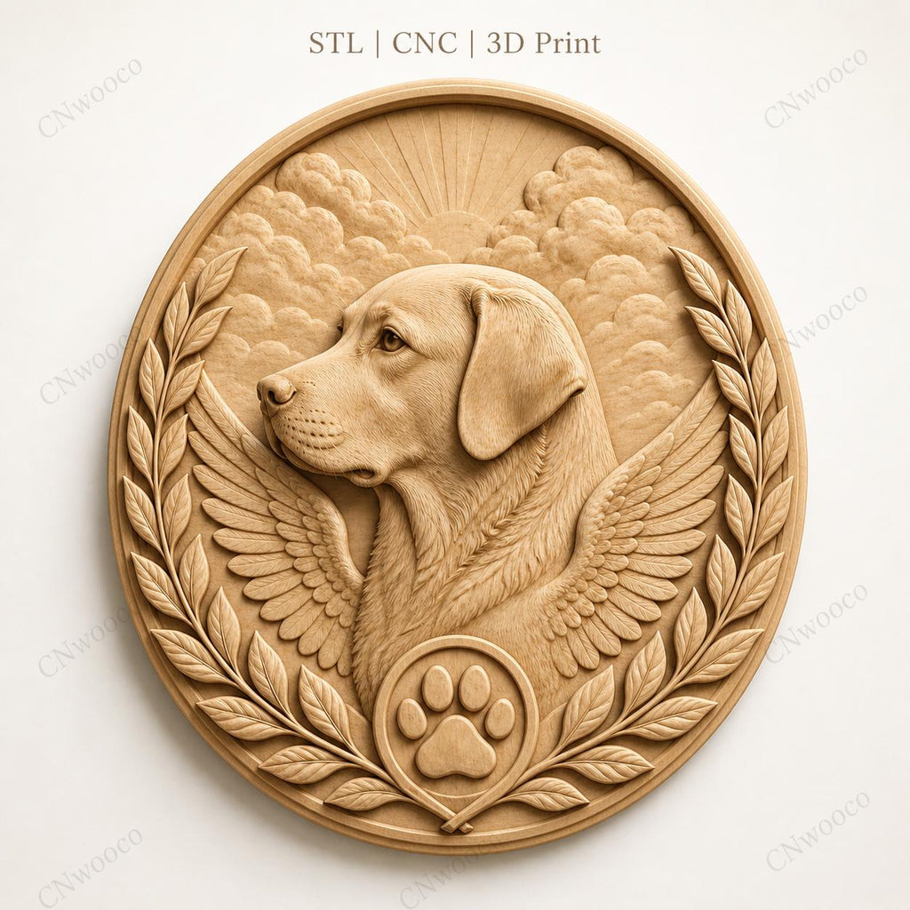 CNC & impression 3D chien ange mémorial, STL de haute qualité pour souvenir animal et sculpture bois