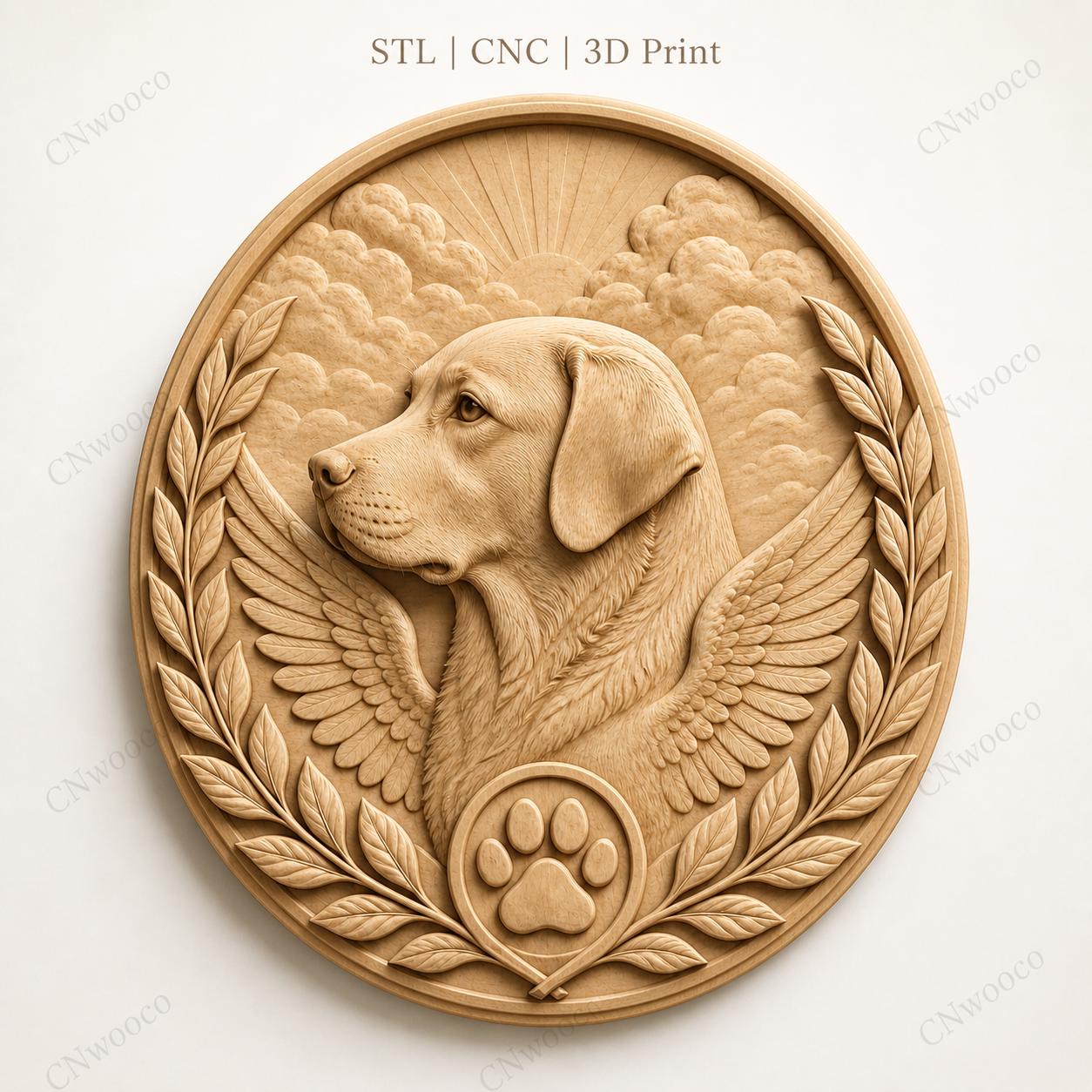 CNC & impression 3D chien ange mémorial, STL de haute qualité pour souvenir animal et sculpture bois
