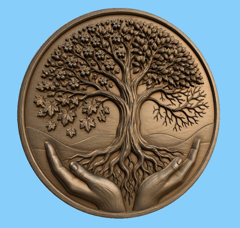 CNC & impression 3D arbre de vie tenu par des mains, fichier STL très haute qualité