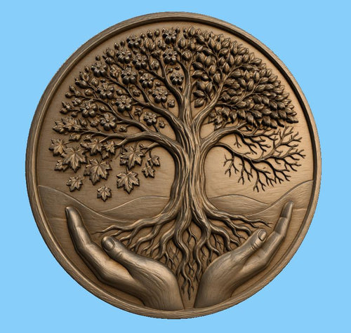 CNC & impression 3D arbre de vie tenu par des mains, fichier STL très haute qualité