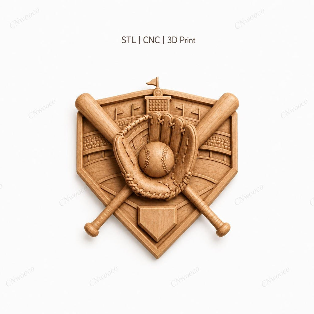 CNC & impression 3D plaque baseball avec gant et battes, fichier STL très haute qualité