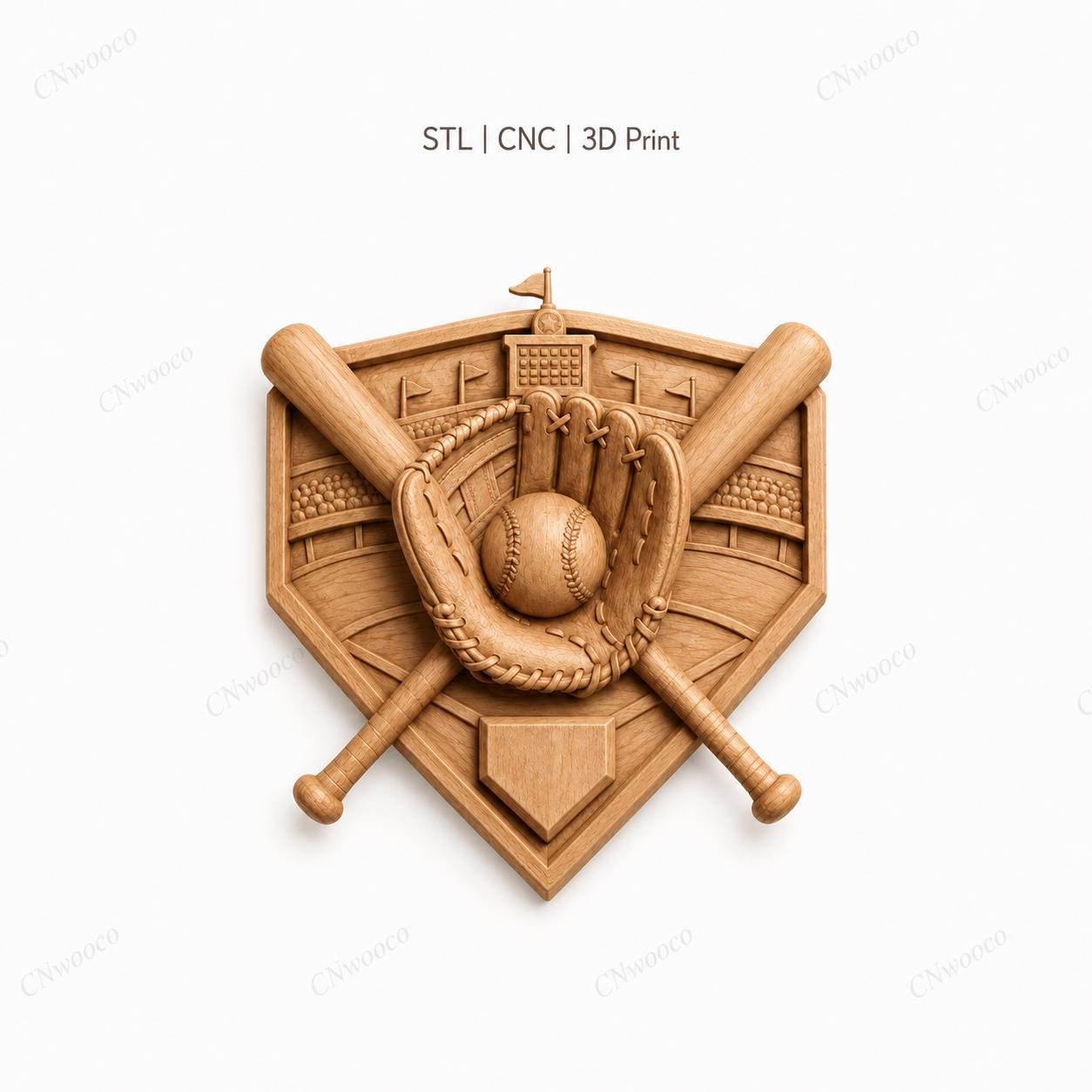 CNC & impression 3D plaque baseball avec gant et battes, fichier STL très haute qualité