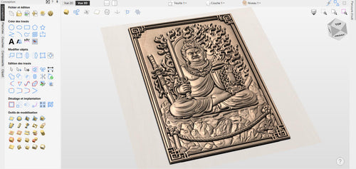 Fichier CNC Fudo Myo statue, bas-relief bois bouddhiste japonais, décoration murale spirituelle, panneau gardien, modèle gravure 3D STL