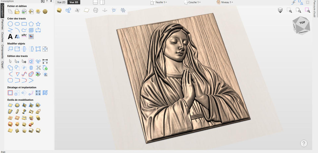 Fichier CNC & impression 3D Vierge Marie en prière – bas-relief Madonna pour sculpture bois, décoration murale chrétienne STL