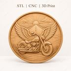 CNC & impression 3D moto avec ailes, STL haute qualité pour sculpture bois et décoration garage