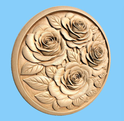 Fichier CNC roses bas-relief 3D, décoration murale bois floral, sculpture bois, modèle gravure 3D STL