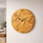 Fichier CNC horloge carte du monde, bas-relief bois moderne, décoration murale map design, sculpture horloge, modèle gravure 3D STL