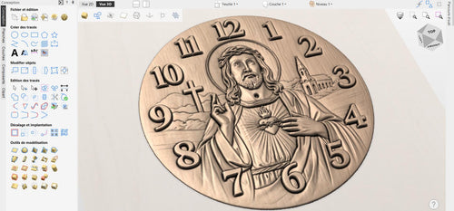 Fichier CNC horloge Jésus Sacré-Cœur – bas-relief chrétien pour sculpture bois, décoration murale religieuse STL