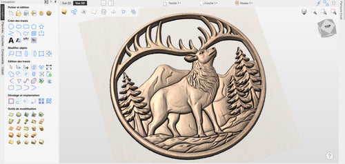 Fichier CNC cerf montagne, bas-relief faune sauvage rustique, décoration murale nature, sculpture bois, modèle gravure 3D STL