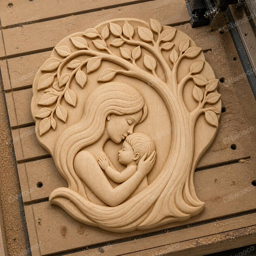 CNC & impression 3D relief maman et bébé sous arbre, décor maternité, fichier STL très haute qualité