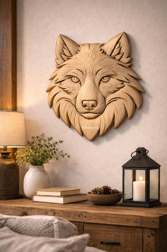 Fichier CNC tête de loup, bas-relief bois animal sauvage, décoration murale nature, sculpture bois, modèle gravure 3D STL