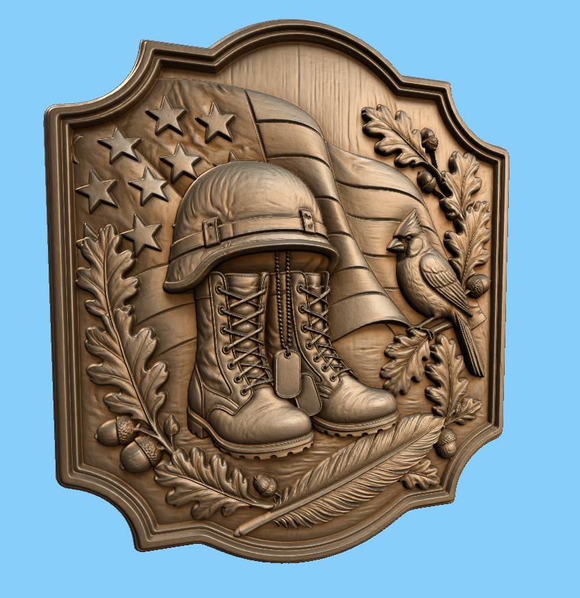 CNC- und 3D-Reliefdruck-Militärstiefel mit Flagge und Kardinal, sehr hochwertige STL-Datei