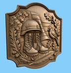 CNC- und 3D-Reliefdruck-Militärstiefel mit Flagge und Kardinal, sehr hochwertige STL-Datei