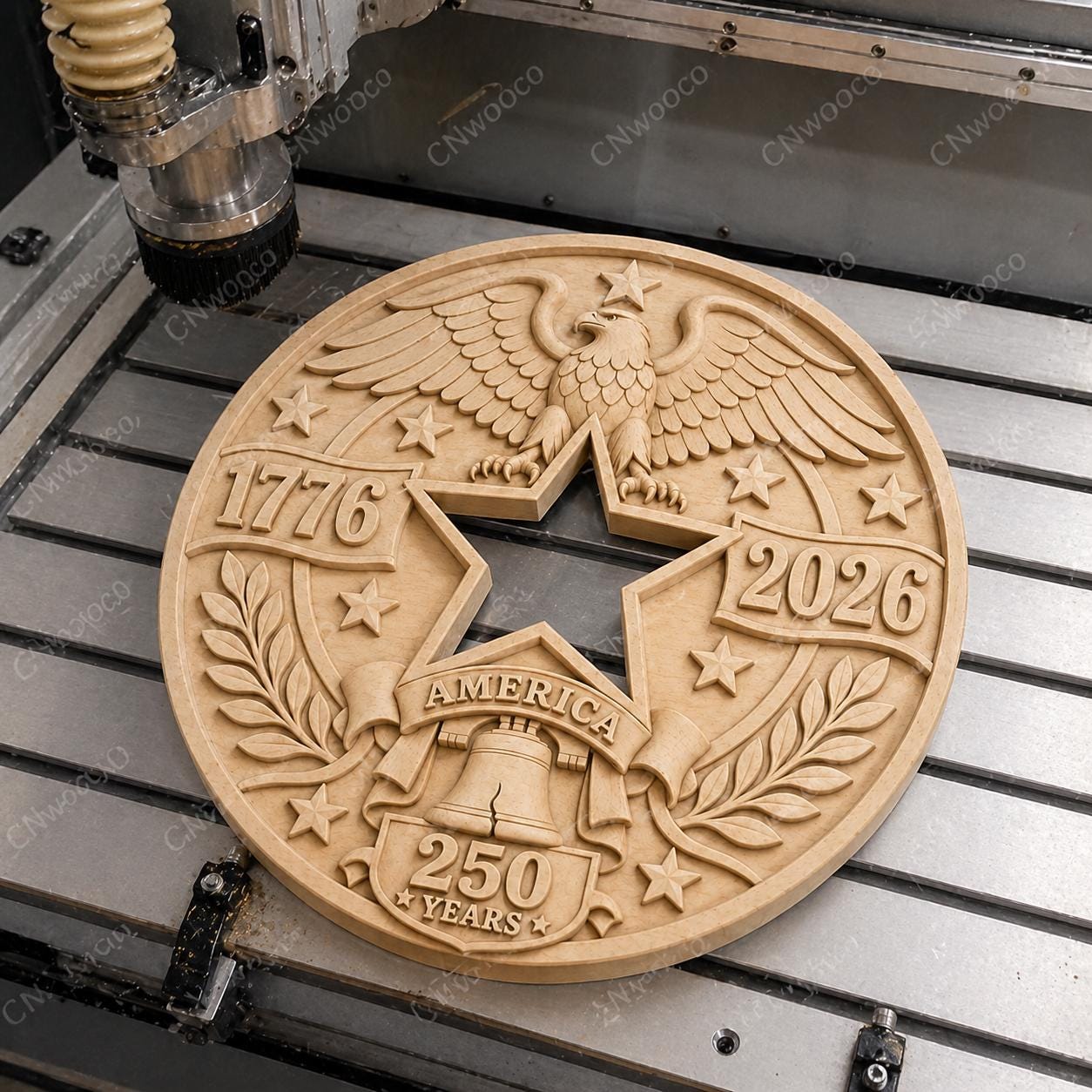 Fichier CNC & impression 3D America 250 – bas-relief aigle USA 1776-2026, Liberty Bell, 4th of July STL bois