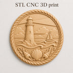 CNC & impression 3D phare marin avec voilier, STL de haute qualité pour sculpture bois bord de mer