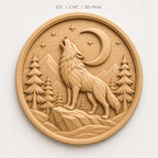 CNC & impression 3D loup hurlant à la lune, STL de haute qualité pour sculpture bois wildlife