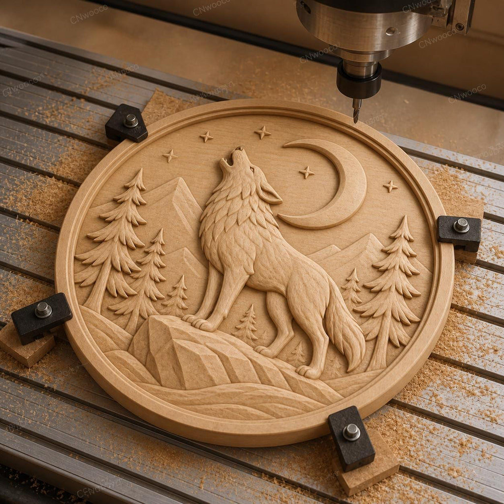 CNC & impression 3D loup hurlant à la lune, STL de haute qualité pour sculpture bois wildlife