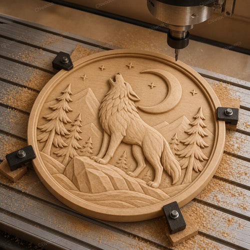 CNC & impression 3D loup hurlant à la lune, STL de haute qualité pour sculpture bois wildlife