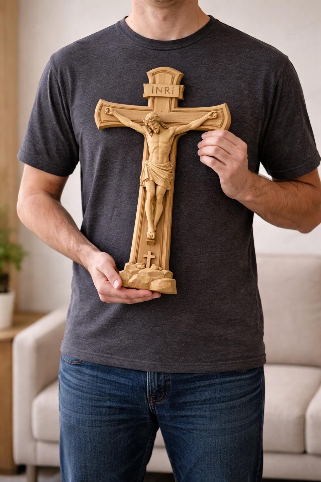 Fichier CNC & impression 3D crucifix Jésus INRI – bas-relief croix chrétienne pour sculpture bois, décoration murale religieuse STL