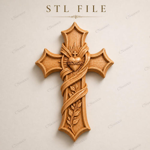Fichier CNC & impression 3D – croix chrétienne en bas-relief 3D, modèle STL pour sculpture bois et décoration murale