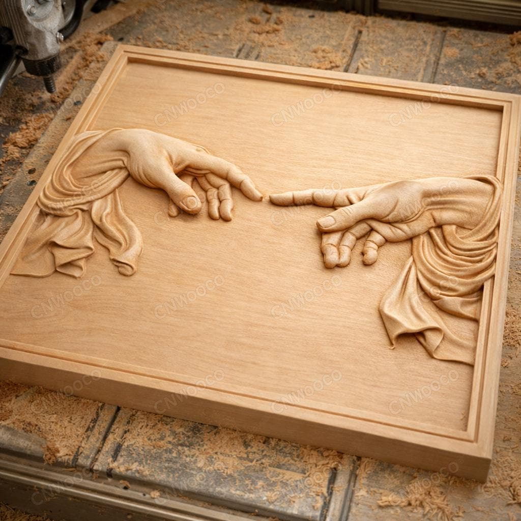 Fichier CNC mains de la création – bas-relief 3D spirituel pour sculpture bois, décoration murale STL