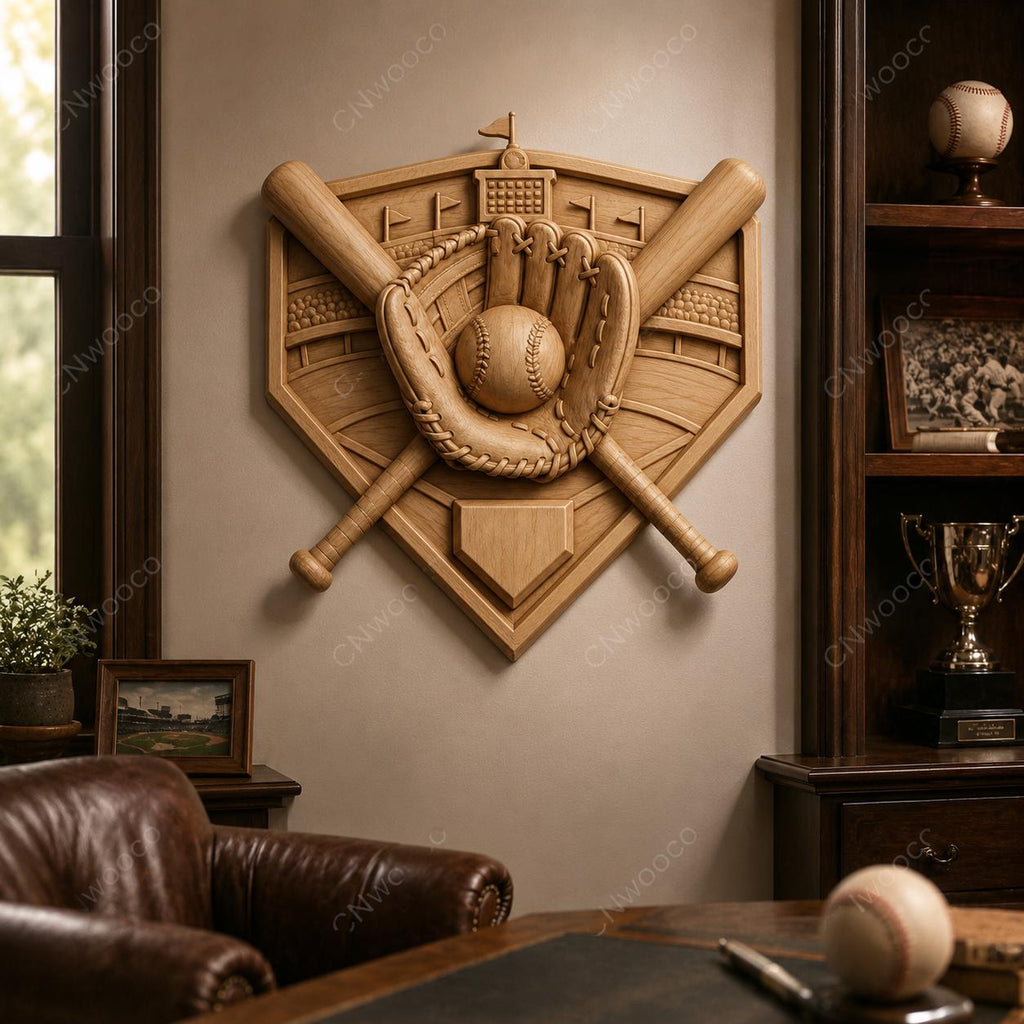 CNC & impression 3D plaque baseball avec gant et battes, fichier STL très haute qualité