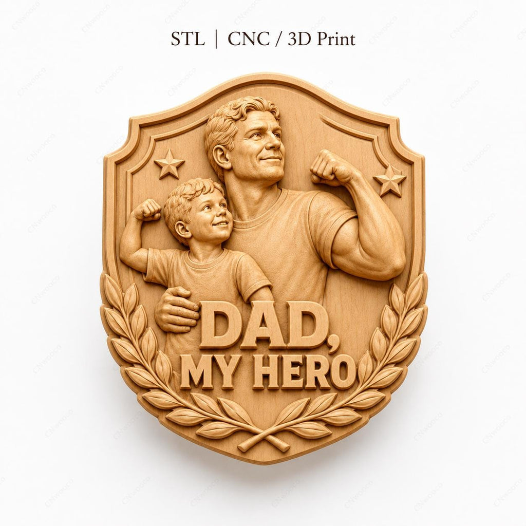CNC- und 3D-Reliefdruck Papa mein Held zum Vatertag, STL-Datei in sehr hoher Qualität