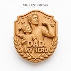 CNC- und 3D-Reliefdruck Papa mein Held zum Vatertag, STL-Datei in sehr hoher Qualität