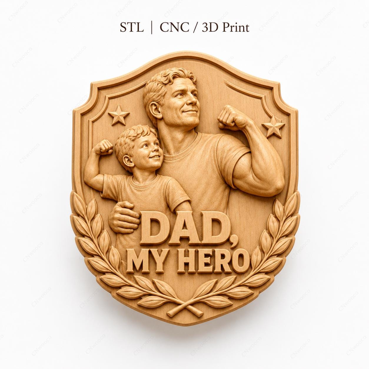 CNC- und 3D-Reliefdruck Papa mein Held zum Vatertag, STL-Datei in sehr hoher Qualität
