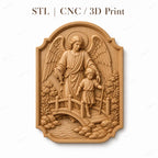 CNC & impression 3D relief ange gardien avec enfant sur un pont, fichier STL très haute qualité