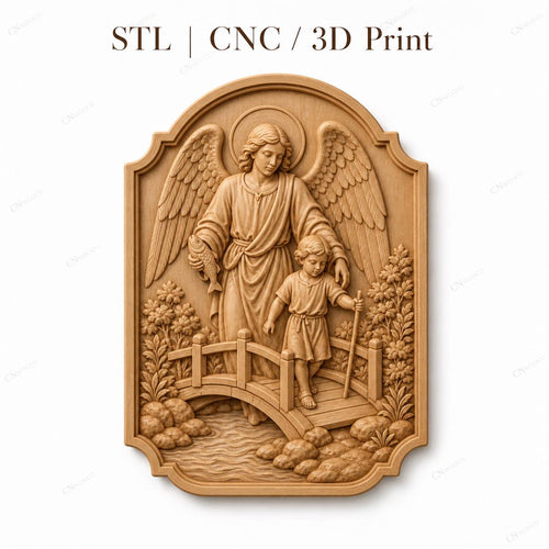 CNC & impression 3D relief ange gardien avec enfant sur un pont, fichier STL très haute qualité