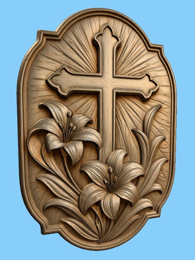 CNC & impression 3D relief croix chrétienne avec fleurs de lys, fichier STL très haute qualité