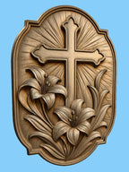 CNC & impression 3D relief croix chrétienne avec fleurs de lys, fichier STL très haute qualité