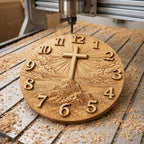 Fichier CNC horloge croix chrétienne – bas-relief religieux pour sculpture bois, décoration murale église STL