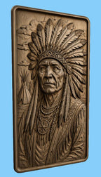 CNC & impression 3D portrait amérindien avec coiffe à plumes, fichier STL très haute qualité
