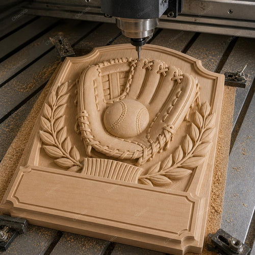 CNC & impression 3D relief baseball avec gant et balle, fichier STL très haute qualité à personnaliser