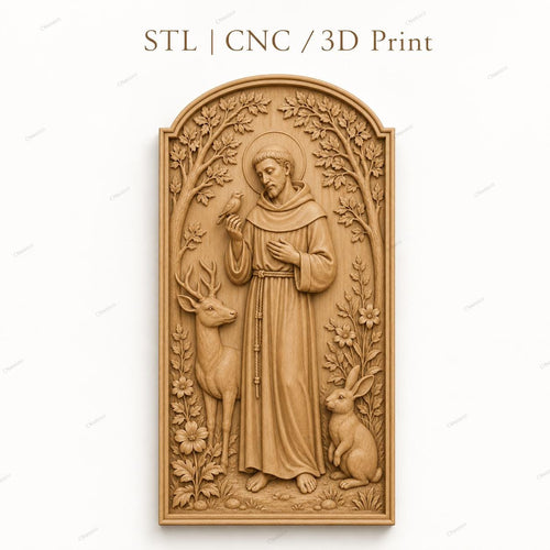 CNC & impression 3D relief Saint François avec animaux, fichier STL très haute qualité