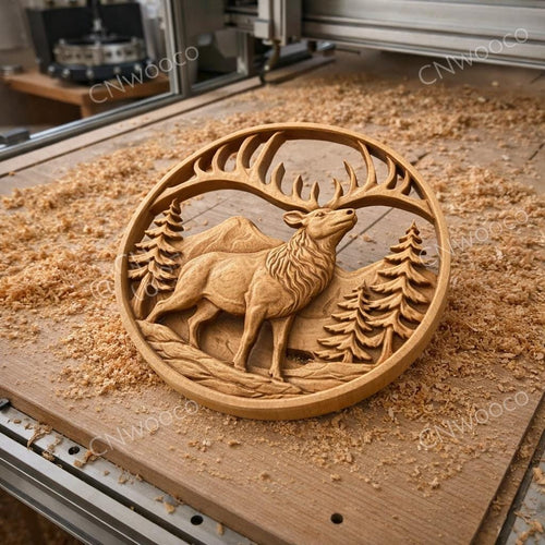 Fichier CNC cerf montagne, bas-relief faune sauvage rustique, décoration murale nature, sculpture bois, modèle gravure 3D STL