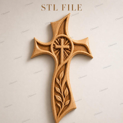 Fichier CNC & impression 3D – croix chrétienne en bas-relief 3D, modèle STL pour sculpture bois et décoration murale