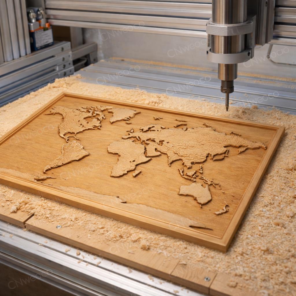 CNC-Datei Weltkarte, geographisches Holzrelief, moderne Wanddekoration, Kartenpaneel, STL 3D Gravurmodell