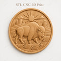 CNC & impression 3D bison western STL, relief buffalo USA pour sculpture bois et décoration ranch