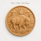 CNC & impression 3D bison western STL, relief buffalo USA pour sculpture bois et décoration ranch