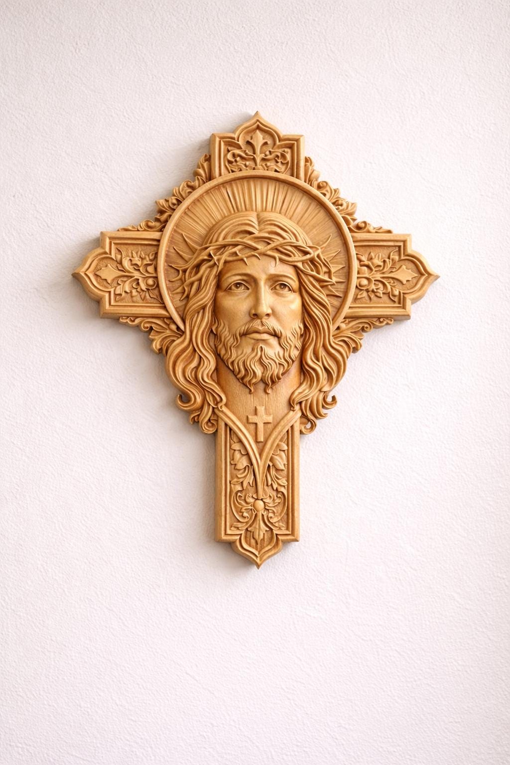 Fichier CNC croix Jésus – bas-relief chrétien pour sculpture bois, décoration murale religieuse STL