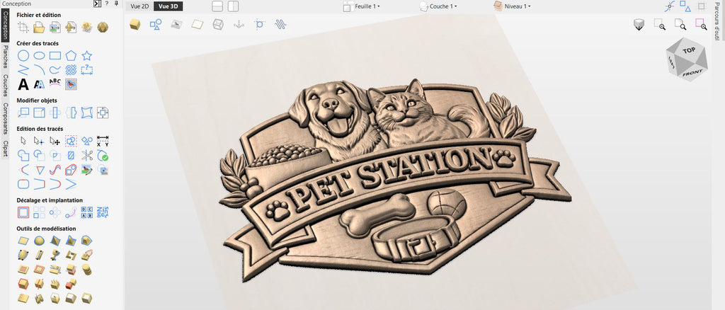 Fichier CNC & impression 3D station animaux chien chat – bas-relief panneau pour sculpture bois, décoration murale pet lover STL