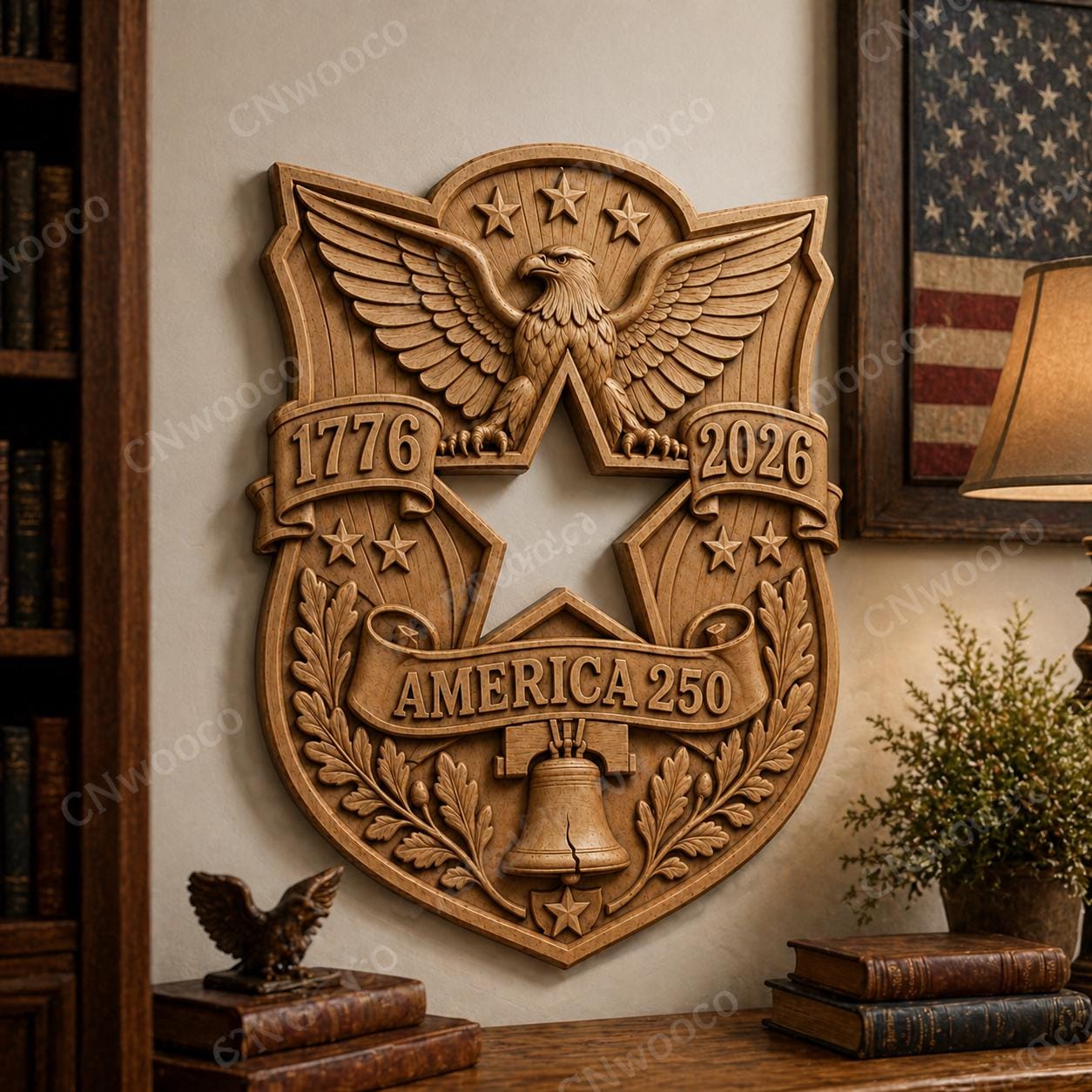Fichier CNC & impression 3D America 250 – bas-relief aigle USA 1776-2026, Liberty Bell, 4th of July STL bois