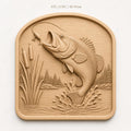 CNC & impression 3D relief poisson bass de pêche avec roseaux, fichier STL très haute qualité