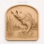 CNC & impression 3D relief poisson bass de pêche avec roseaux, fichier STL très haute qualité