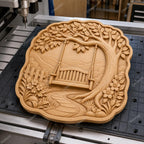 CNC- & 3D-Reliefdruck Gartenschaukel unter blühendem Baum, sehr hochwertige STL-Datei