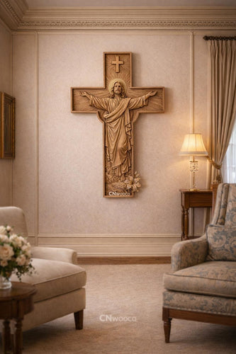 Fichier CNC & impression 3D croix Jésus Christ – bas-relief chrétien pour sculpture bois, décoration murale religieuse STL